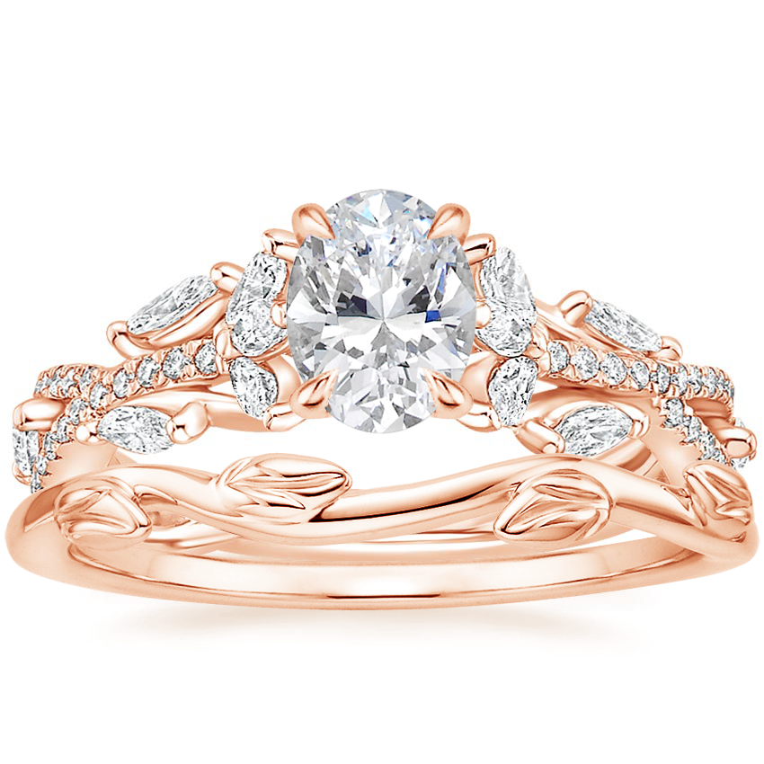 14K Rose Gold Luxe Secret Garden Diamond Ring (3/4 ct. tw.) with Winding Willow Ring