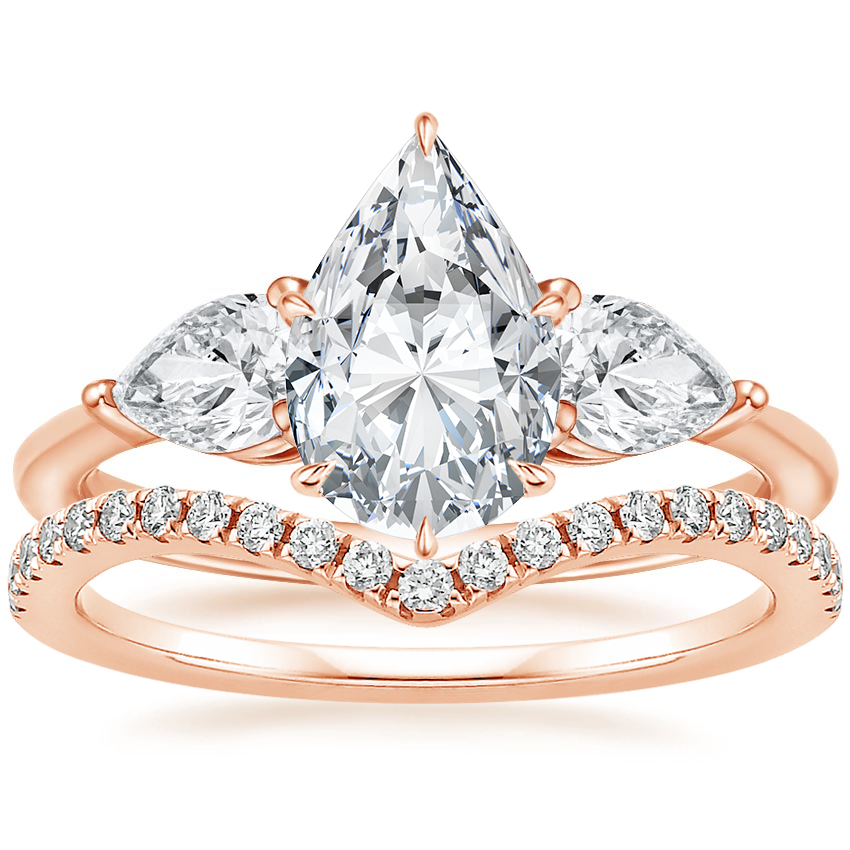 14K Rose Gold Luxe Opera Three Stone Diamond Ring with Flair Diamond Ring (1/6 ct. tw.)