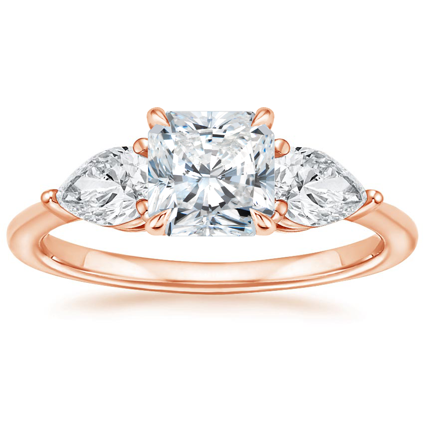 14K Rose Gold Luxe Opera Three Stone Diamond Ring, large top view