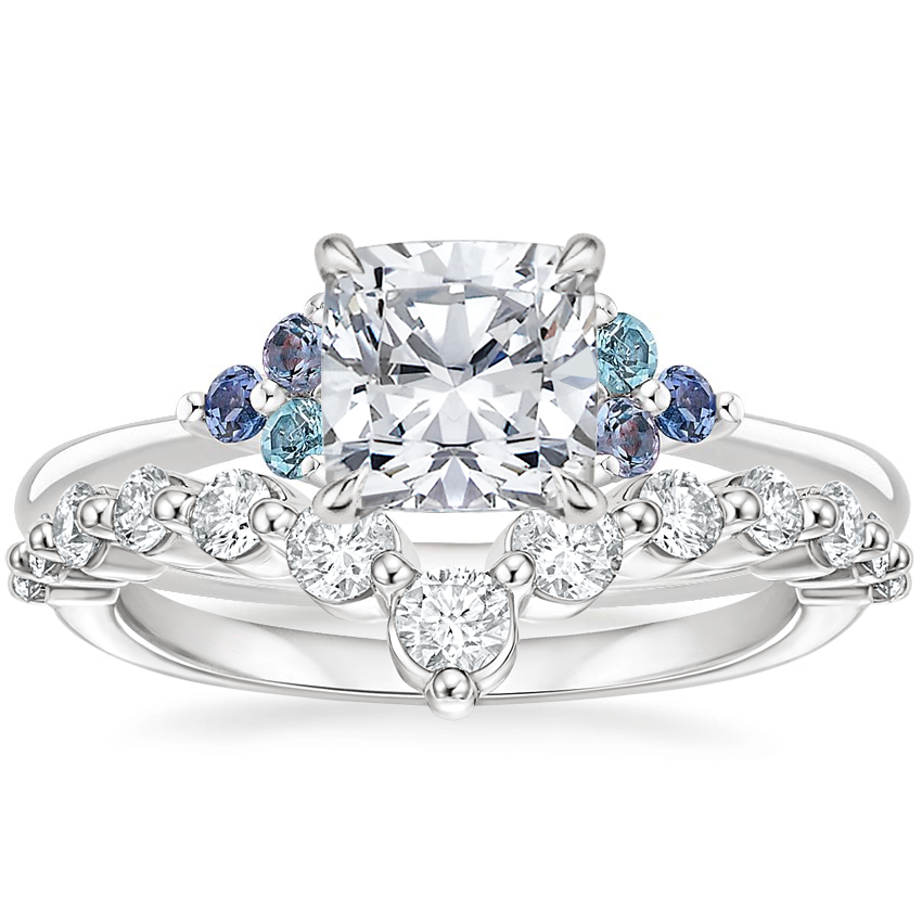 Platinum Indigo Melody Diamond Ring with Tapered Milan Diamond Ring