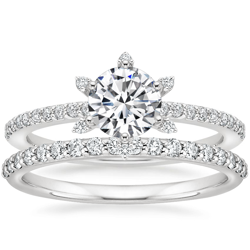 18K White Gold Phoebe Diamond Ring with Petite Shared Prong Diamond Ring (1/4 ct. tw.)