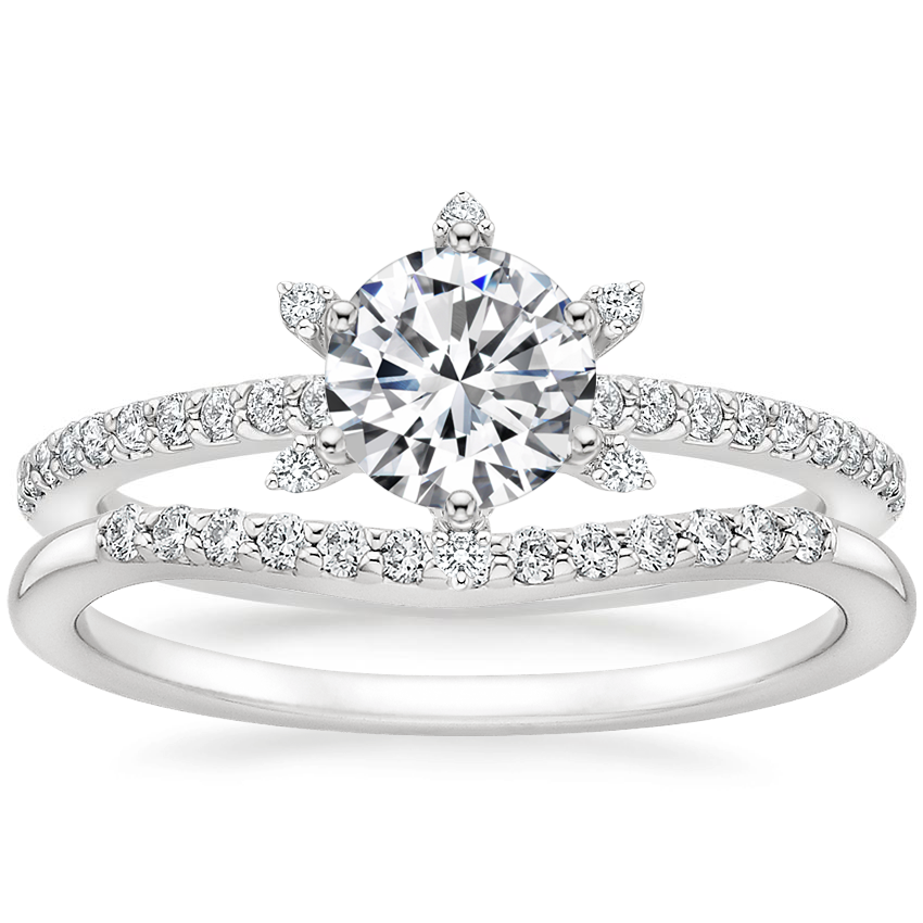 18K White Gold Phoebe Diamond Ring with Petite Curved Diamond Ring (1/10 ct. tw.)