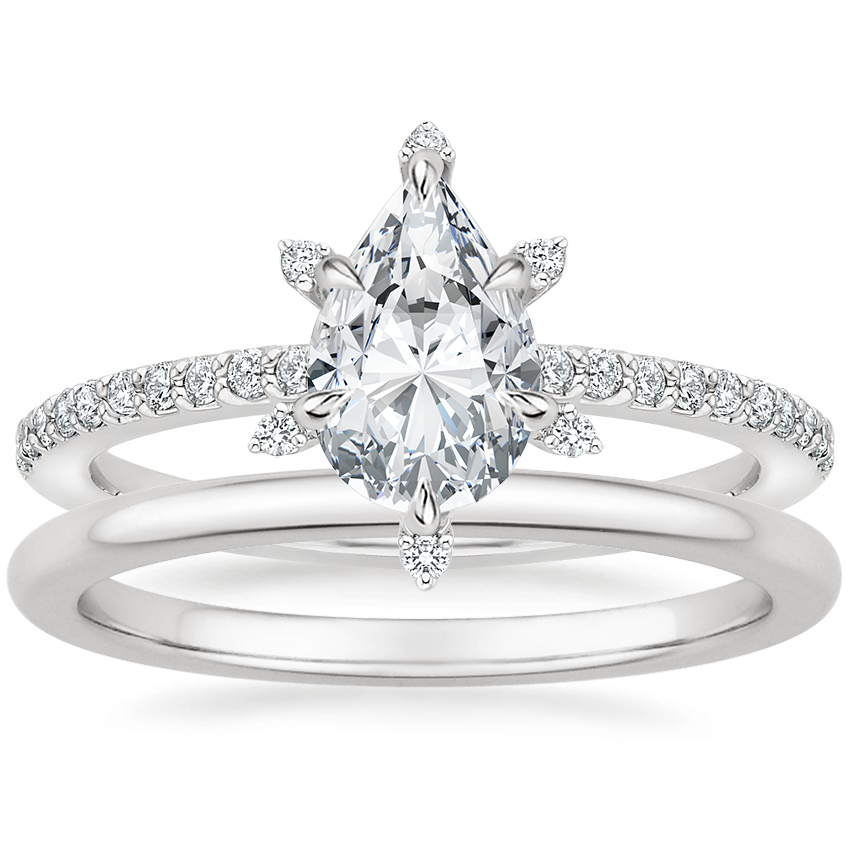 18K White Gold Phoebe Diamond Ring with Petite Comfort Fit Wedding Ring