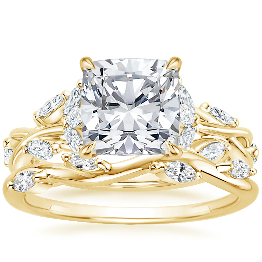 18K Yellow Gold Secret Garden Diamond Ring (1/2 ct. tw.) with Winding Willow Diamond Ring (1/8 ct. tw.)