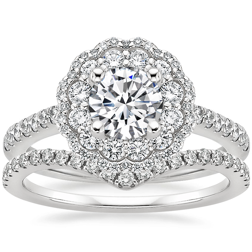 18K White Gold Rosa Diamond Ring with Flair Diamond Ring (1/6 ct. tw.)