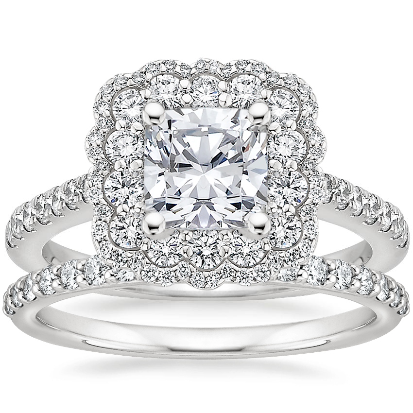 Platinum Rosa Diamond Ring with Petite Shared Prong Diamond Ring (1/4 ct. tw.)