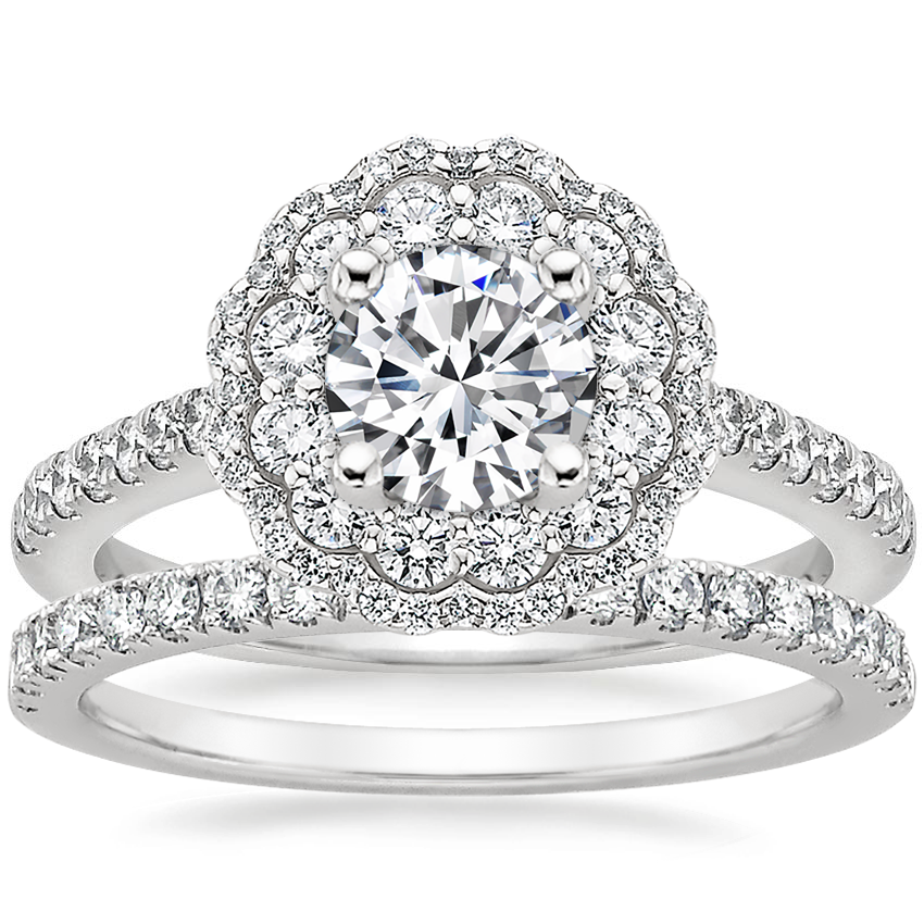 18K White Gold Rosa Diamond Ring with Bliss Diamond Ring (1/5 ct. tw.)