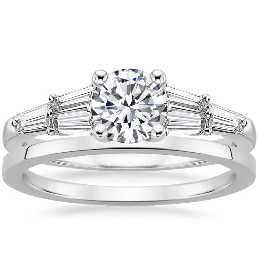 18K White Gold Harlow Diamond Ring with Petite Quattro Wedding Ring