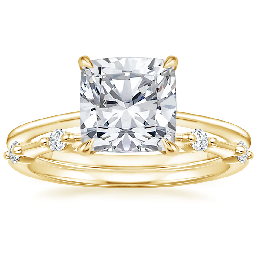 18K Yellow Gold Petite Secret Halo Diamond Ring with Aimee Diamond Ring