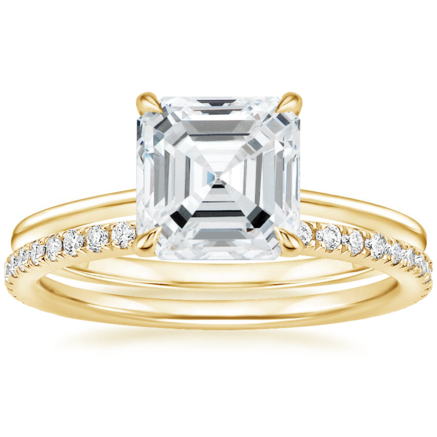 18K Yellow Gold Petite Secret Halo Diamond Ring with Luxe Ballad Diamond Ring (1/4 ct. tw.)