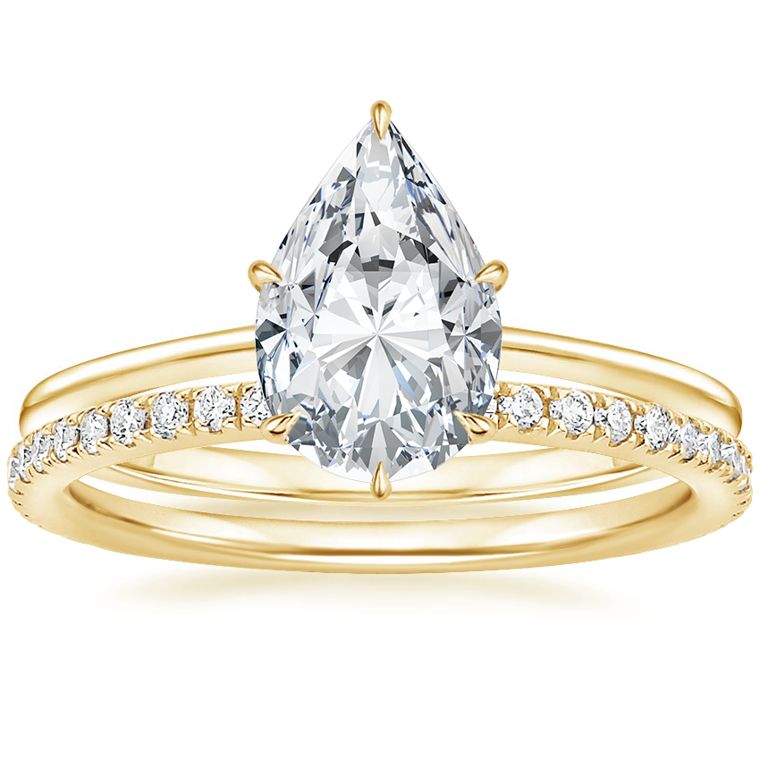 14K Yellow Gold Petite Secret Halo Diamond Ring with Luxe Ballad Diamond Ring (1/4 ct. tw.)
