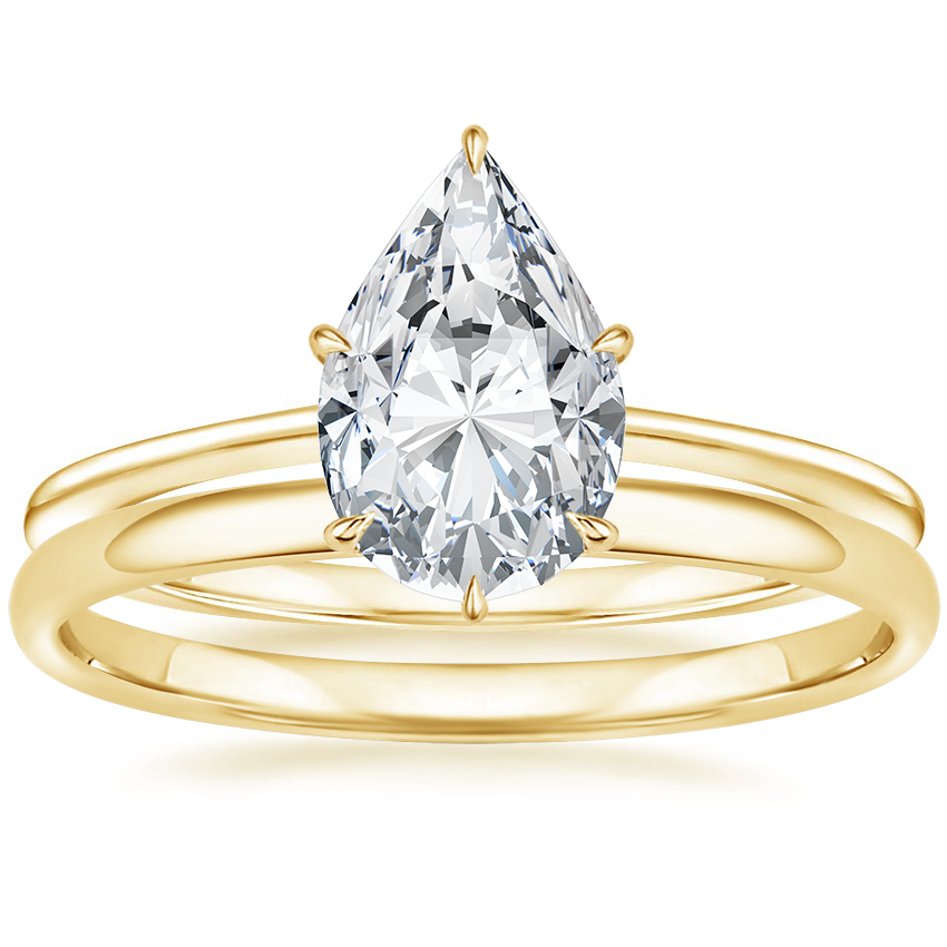 18K Yellow Gold Petite Secret Halo Diamond Ring with 1.5mm Slim Profile Wedding Ring