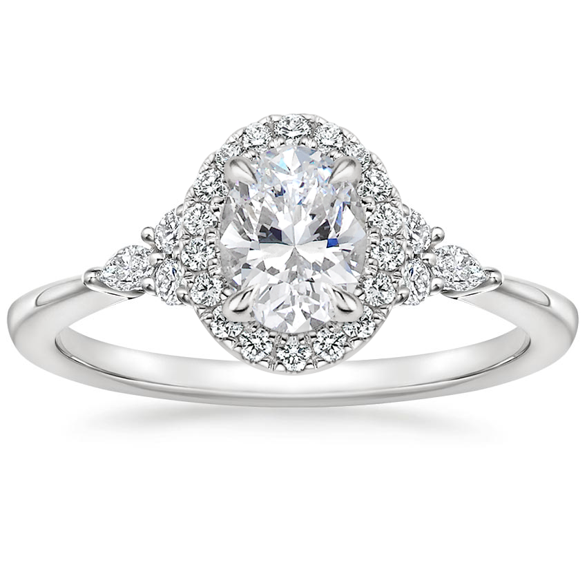 Oval Diamond Halo Accent Engagement Rings 