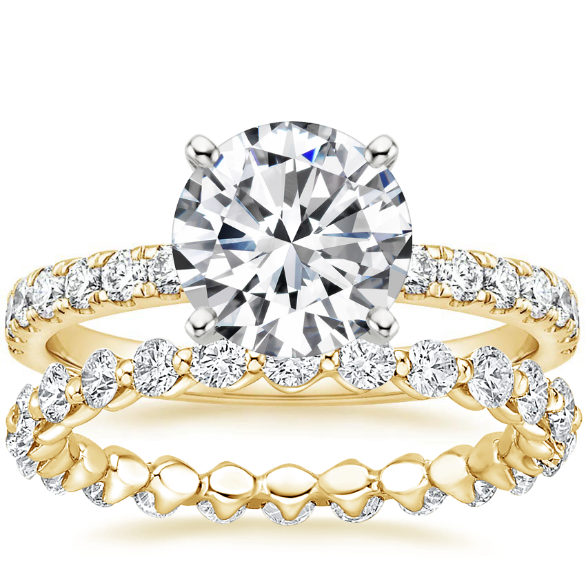 18K Yellow Gold Constance Diamond Ring (1/3 ct. tw.) with Riviera Eternity Diamond Ring (1 ct. tw.)