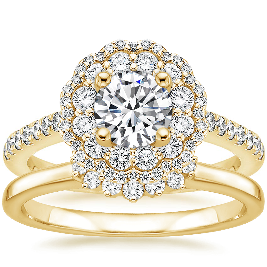 18K White Gold Rosa Diamond Ring with Crescent Diamond Ring | Brilliant ...