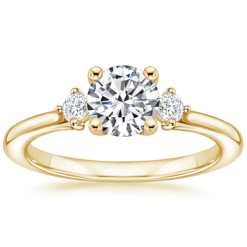 18K Yellow Gold Three Stone Floating Diamond Ring, large top view