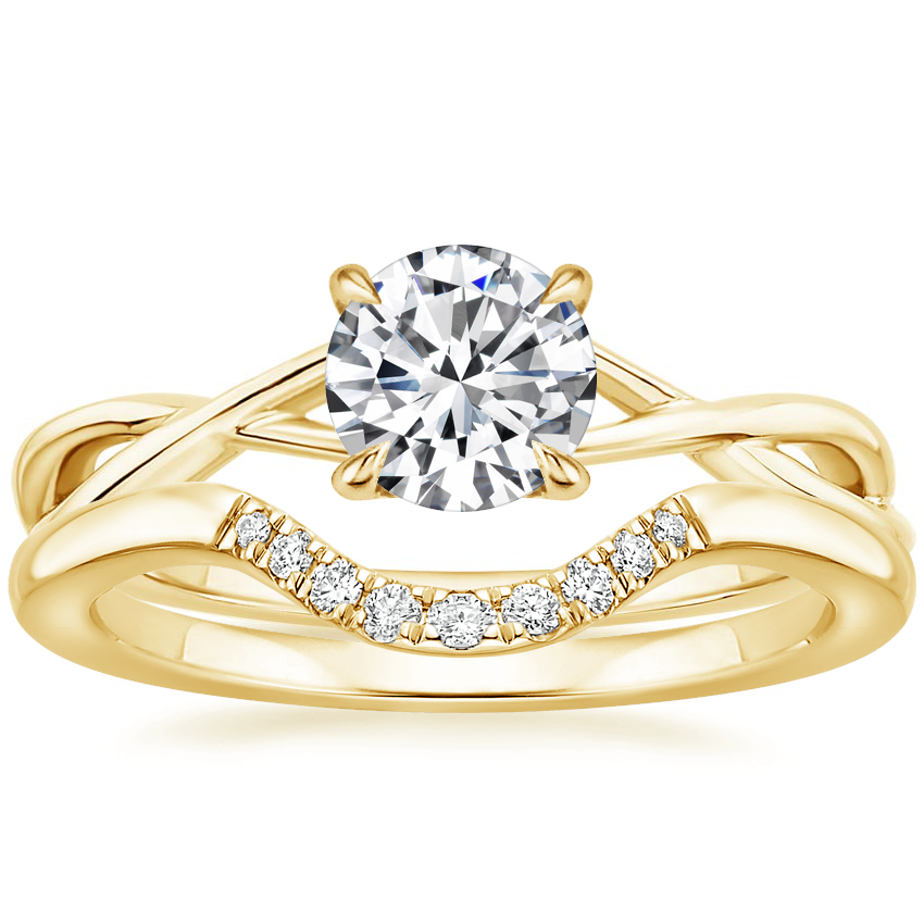 18K Yellow Gold Alya Ring with Midi Half Moon Diamond Nesting Ring