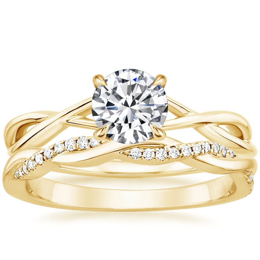 18K Yellow Gold Alya Ring with Petite Twisted Vine Diamond Ring (1/8 ct. tw.)