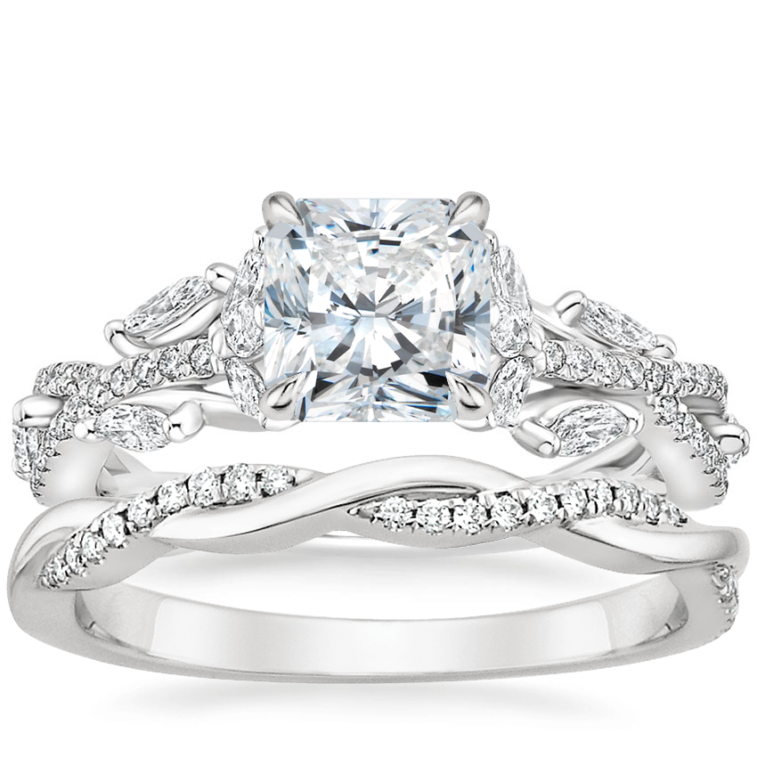 18K White Gold Luxe Secret Garden Diamond Ring (3/4 ct. tw.) with Petite Twisted Vine Diamond Ring (1/8 ct. tw.)