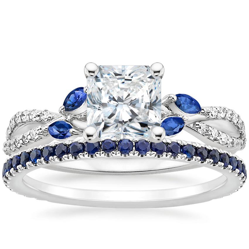 14K White Gold Luxe Willow Sapphire and Diamond Ring (1/8 ct. tw.) with Luxe Ballad Sapphire Ring