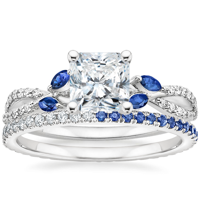 18K White Gold Luxe Willow Sapphire and Diamond Ring (1/8 ct. tw.) with Ballad Sapphire and Diamond Eternity Ring