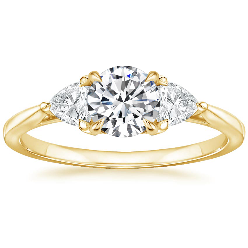 18K Yellow Gold Luxe Trillion Cut Three Stone Diamond Ring, large top view