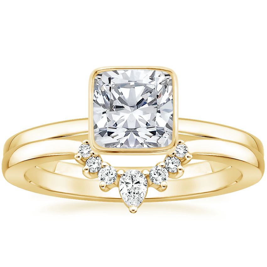 18K Yellow Gold Noemi Ring with Lunette Diamond Ring