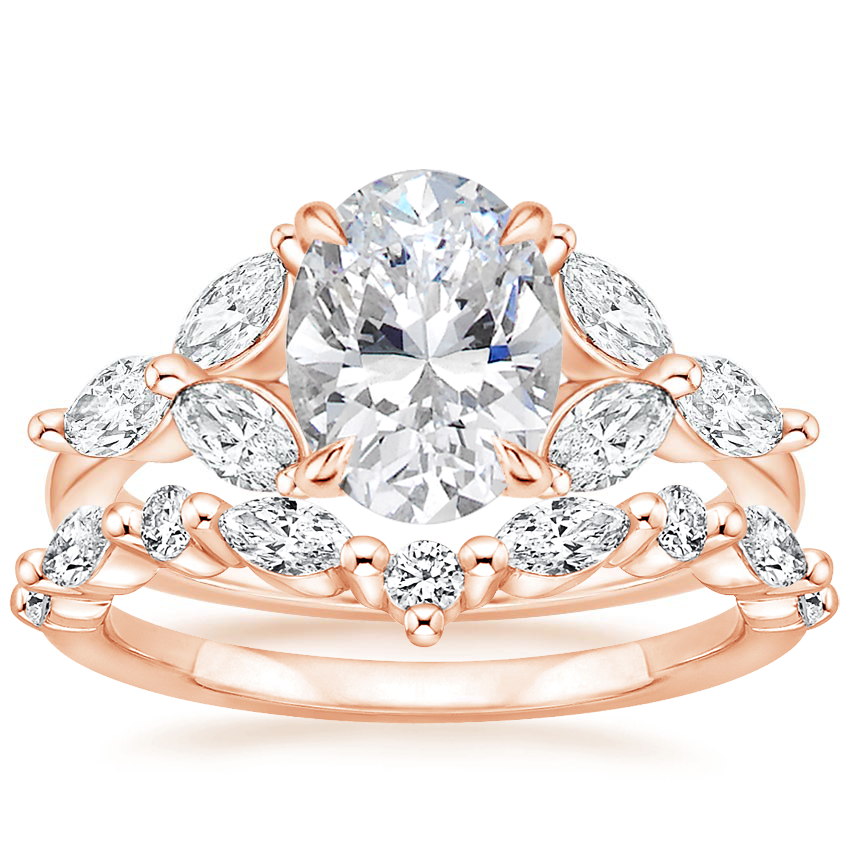 14K Rose Gold Colibri Diamond Ring with Curved Versailles Diamond Ring