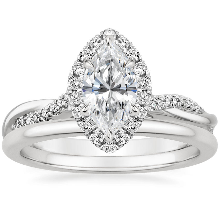 Platinum Petite Twisted Vine Halo Diamond Ring (1/4 ct. tw.) with Petite Comfort Fit Wedding Ring