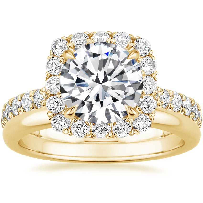 18K Yellow Gold Estelle Diamond Ring (3/4 ct. tw.) with 2mm Comfort Fit Wedding Ring