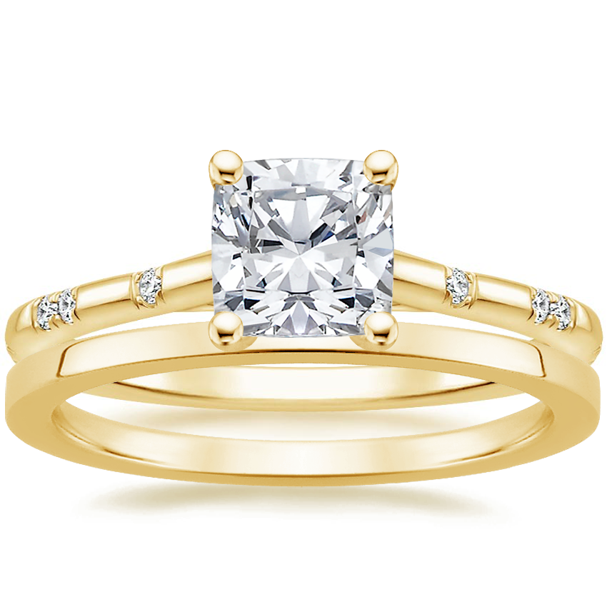 18K Yellow Gold Astra Diamond Ring with Petite Quattro Wedding Ring