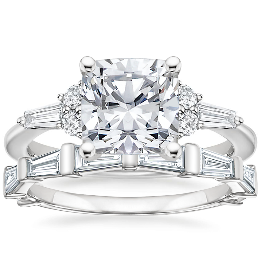 18K White Gold Yvonne Diamond Ring with Memoir Baguette Diamond Ring (3/4 ct. tw.)