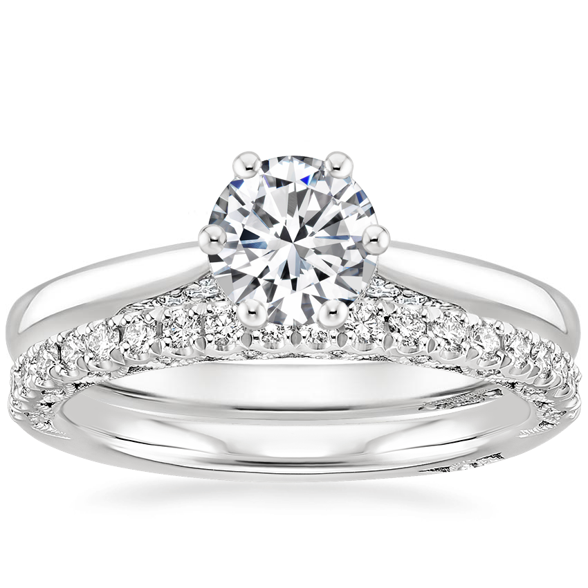 18K White Gold Simply Tacori Crown Diamond Ring with Tacori Petite Crescent Diamond Ring (1/4 ct