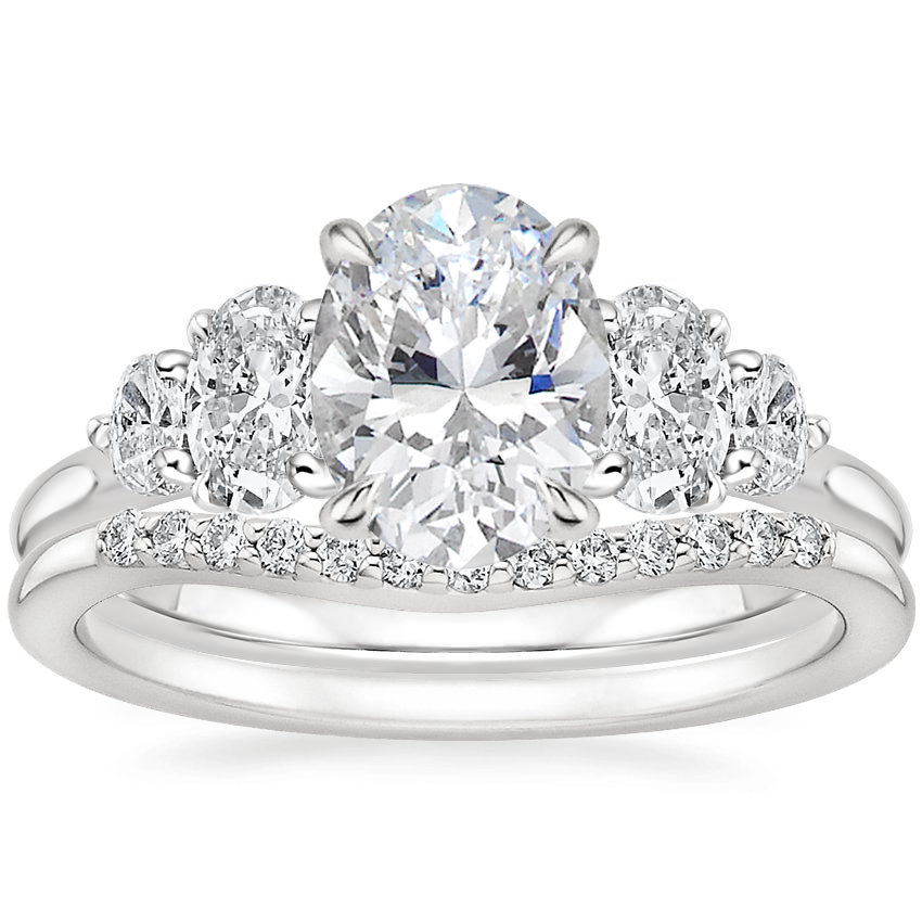 Platinum Oval Five Stone Diamond Ring (1 ct. tw.) with Petite Curved Diamond Ring (1/10 ct. tw.)