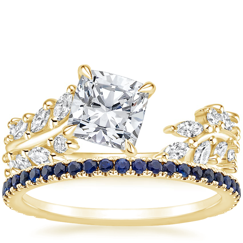 18K Yellow Gold Sweeping Ivy Diamond Ring (1/2 ct. tw.) with Luxe Ballad Sapphire Ring