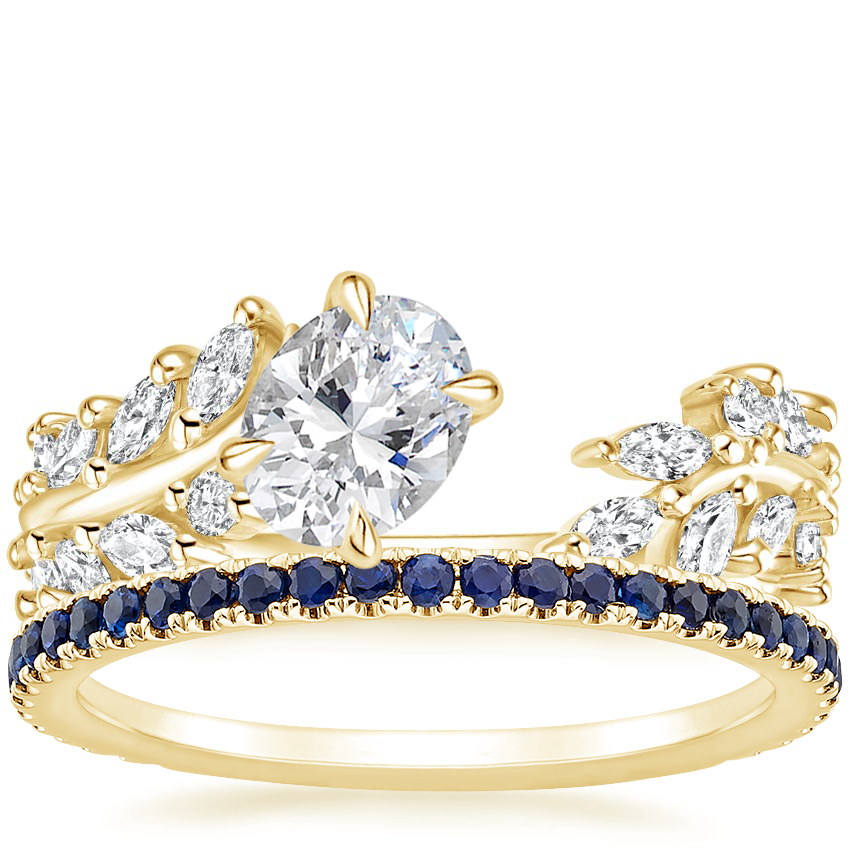 18K Yellow Gold Sweeping Ivy Diamond Ring (1/2 ct. tw.) with Luxe Ballad Sapphire Ring