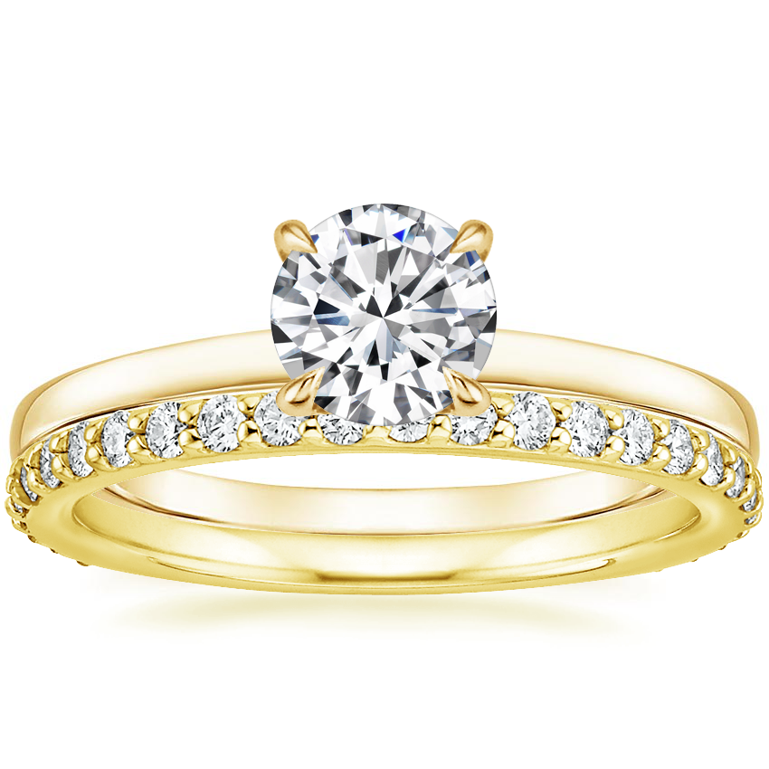 18K Yellow Gold Charlotte Diamond Ring with Luxe Petite Shared Prong Diamond Ring (3/8 ct. tw.)