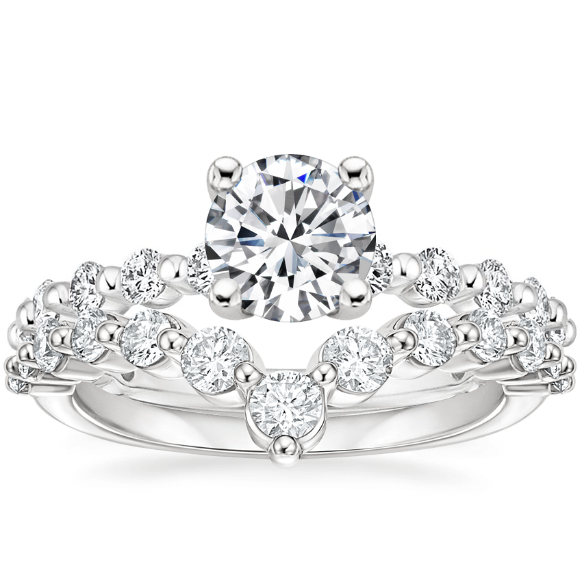 18K White Gold Luxe Marseille Diamond Ring with Tapered Milan Diamond Ring