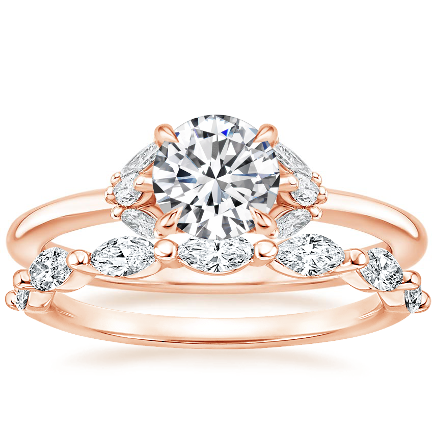 14K Rose Gold Mara Diamond Ring with Joelle Diamond Ring