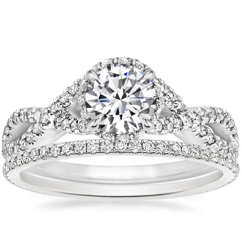 18K White Gold Entwined Halo Diamond Ring (1/3 ct. tw.) with Whisper Eternity Diamond Ring (1/4 ct. tw.)