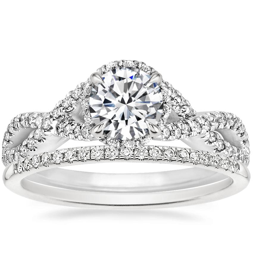 18K White Gold Entwined Halo Diamond Ring (1/3 ct. tw.) with Whisper Diamond Ring (1/10 ct. tw.)