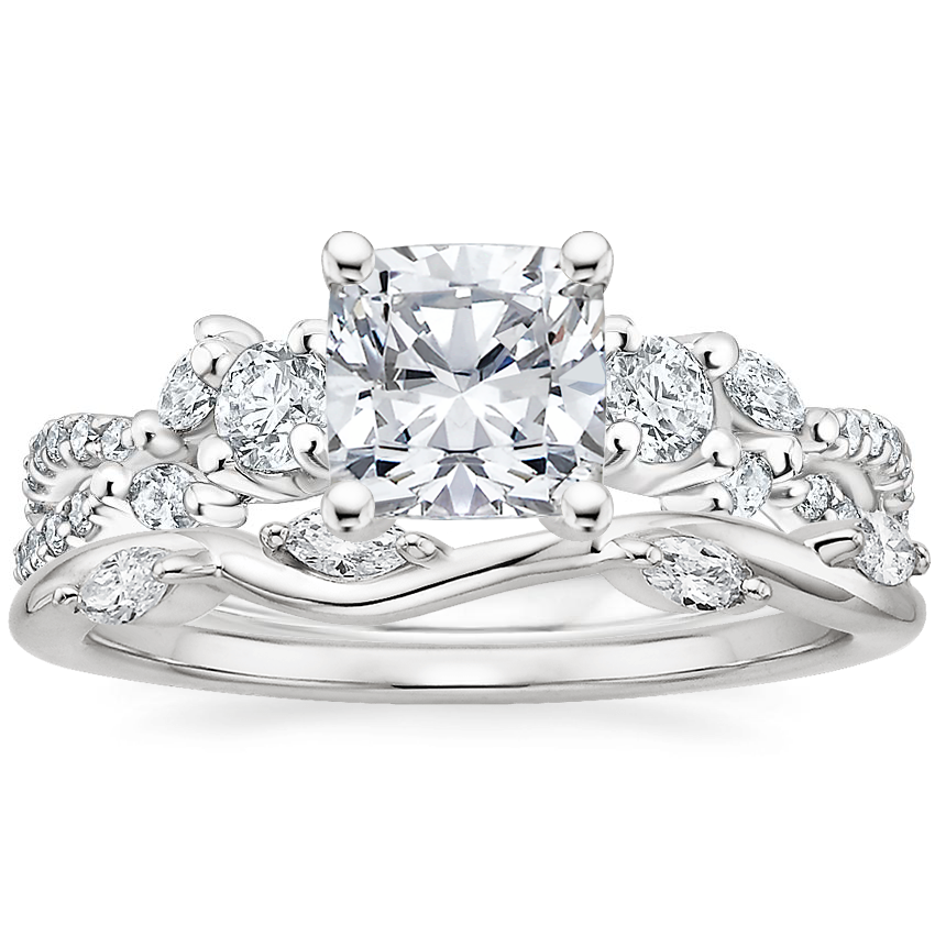18K White Gold Three Stone Luxe Willow Diamond Ring (1/2 ct. tw.) with Winding Willow Diamond Ring