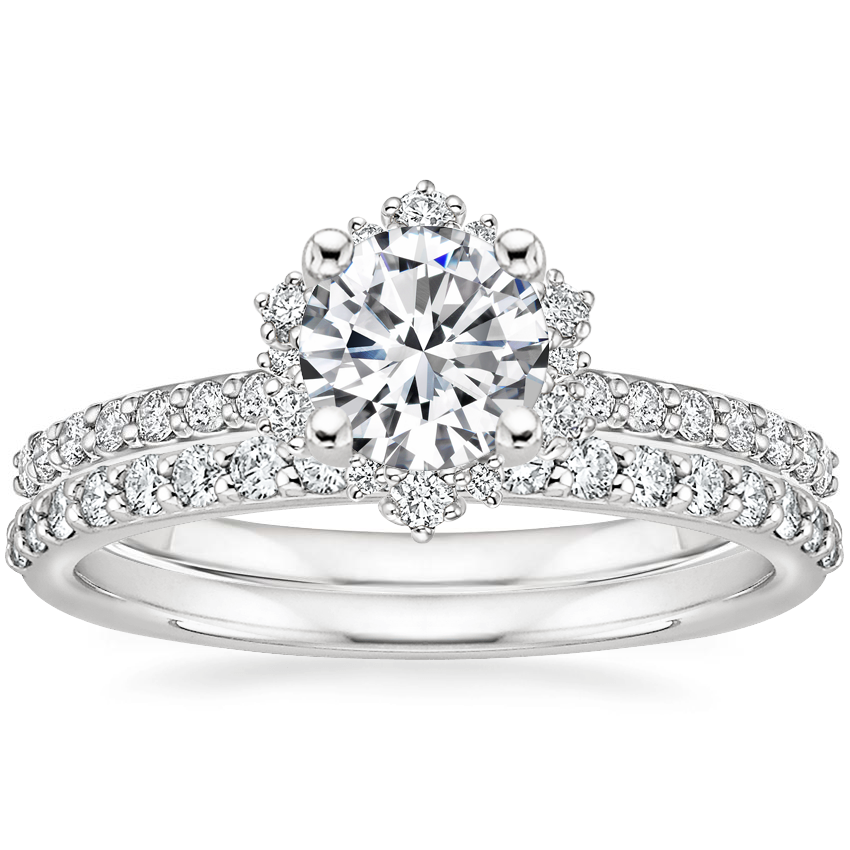 18K White Gold Flor Diamond Ring with Petite Shared Prong Diamond Ring (1/4 ct. tw.)