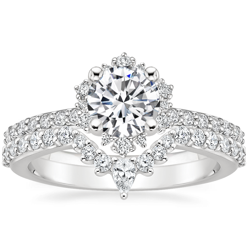 18K White Gold Flor Diamond Ring with Luxe Lunette Diamond Ring (1/3 ct. tw.)