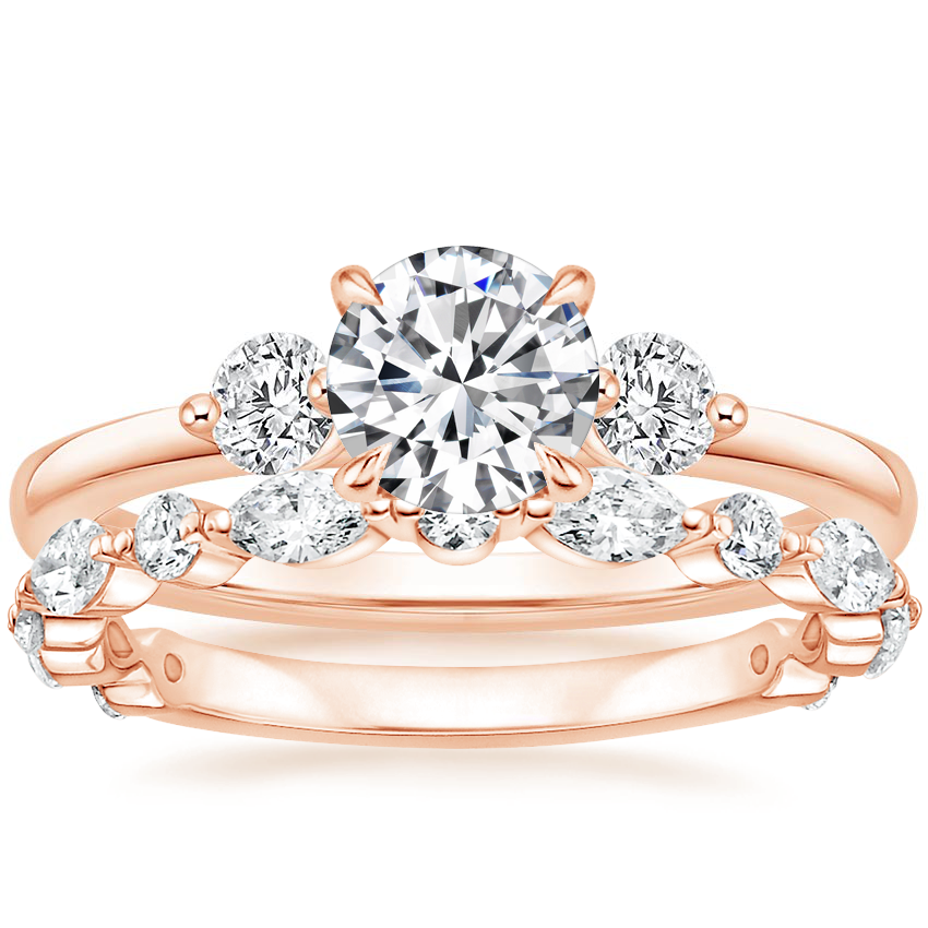 14K Rose Gold Perfect Fit Three Stone Diamond Ring with Luxe Versailles Diamond Ring (1/2 ct. tw.)