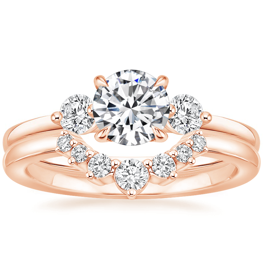 14K Rose Gold Perfect Fit Three Stone Diamond Ring with Belle Diamond Ring (1/6 ct. tw.)