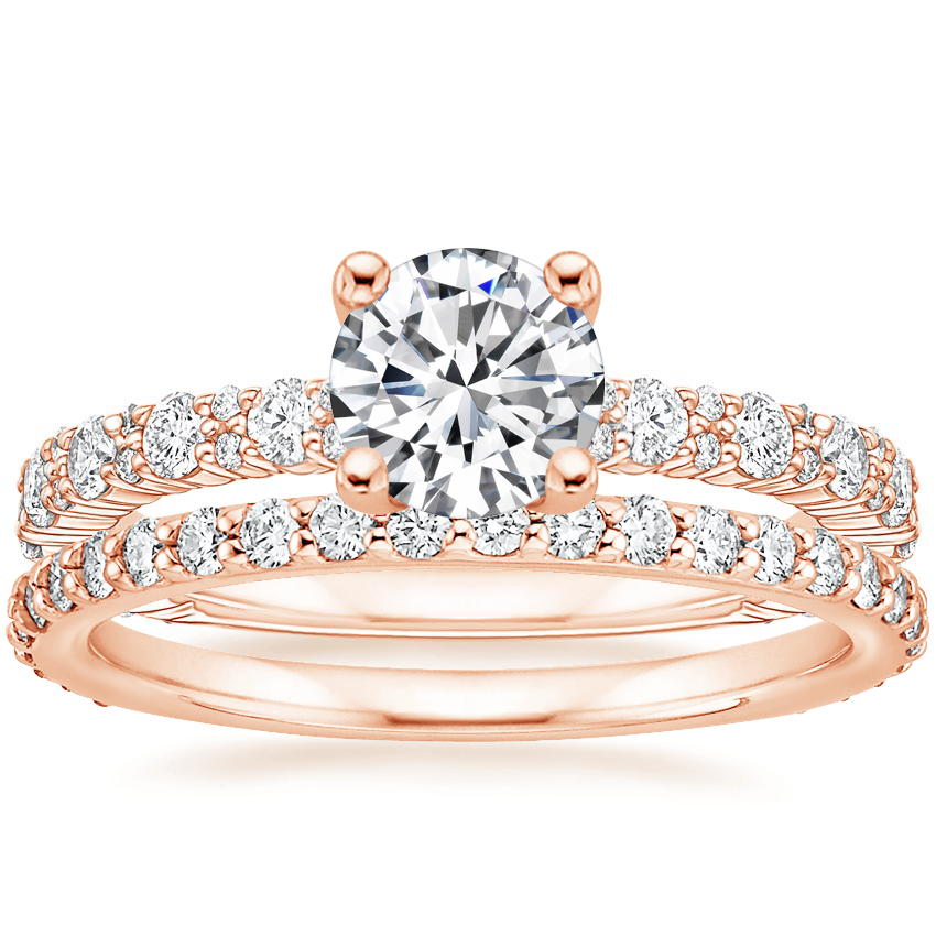 14K Rose Gold Trevi Diamond Ring (1/2 ct. tw.) with Petite Shared Prong Eternity Diamond Ring (1/2 ct. tw.)