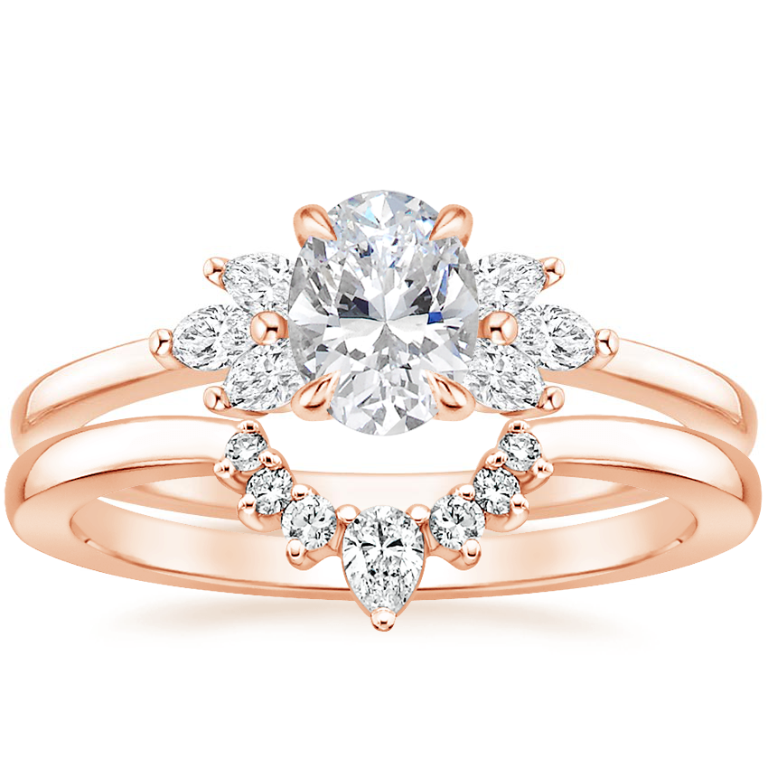 14K Rose Gold Stella Diamond Ring with Lunette Diamond Ring