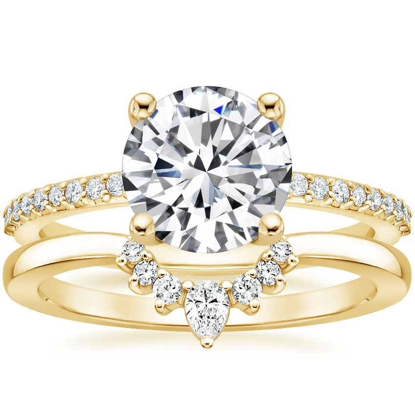 18K Yellow Gold Liana Diamond Ring with Lunette Diamond Ring