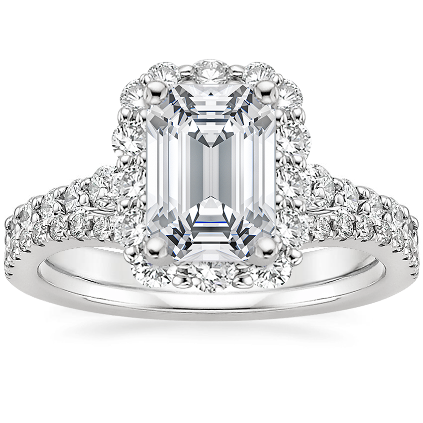 18K White Gold Lotus Flower Diamond Ring with Side Stones (3/4 ct. tw.) with Flair Diamond Ring (1/6 ct. tw.)